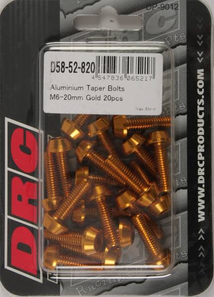 DRC - ALUMINUM TAPER BOLTS GOLD M6X20MM 20/PK - Image 1