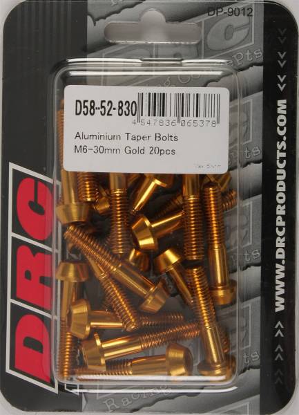 DRC - ALUMINUM TAPER BOLTS GOLD M6X30MM 20/PK - Image 1