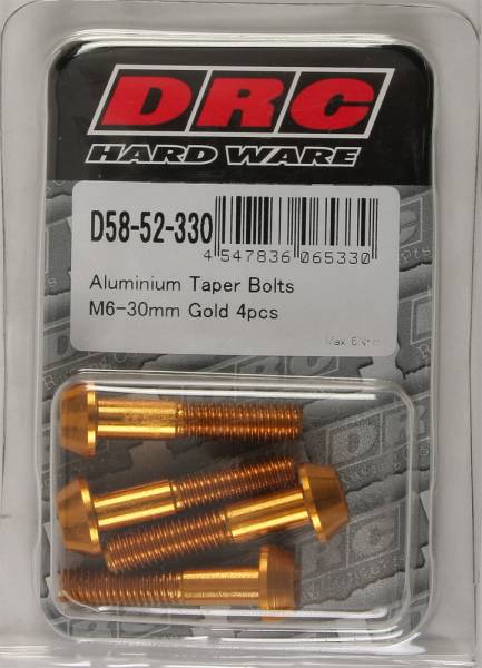 DRC - ALUMINUM TAPER BOLTS GOLD M6X30MM 4/PK - Image 1