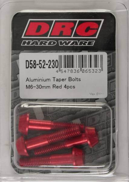 DRC - ALUMINUM TAPER BOLTS RED M6X30MM 4/PK - Image 1