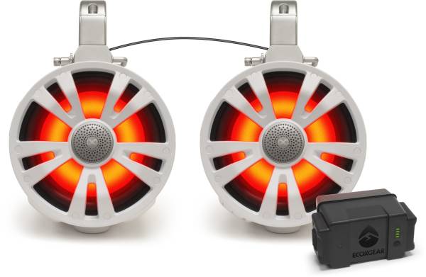 ECOXGEAR - 2-PACK WHITE 8' SPEAKERS ONE AMPLIFIED + BATTERY ONE NO - Image 1