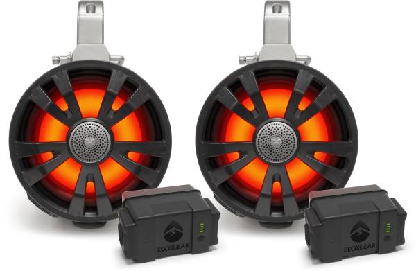 ECOXGEAR - 2-PACK BLACK 8' SPEAKERS TWO AMPLIFIED + TWO BATTERIES - Image 1