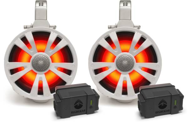 ECOXGEAR - 2-PACK WHITE 8' SPEAKERS TWO AMPLIFIED + TWO BATTERIES - Image 1