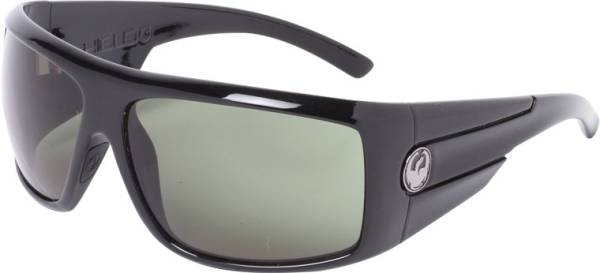 DRAGON - SHIELD SUNGLASSES JET BLACK W/ GREEN LENS - Image 1