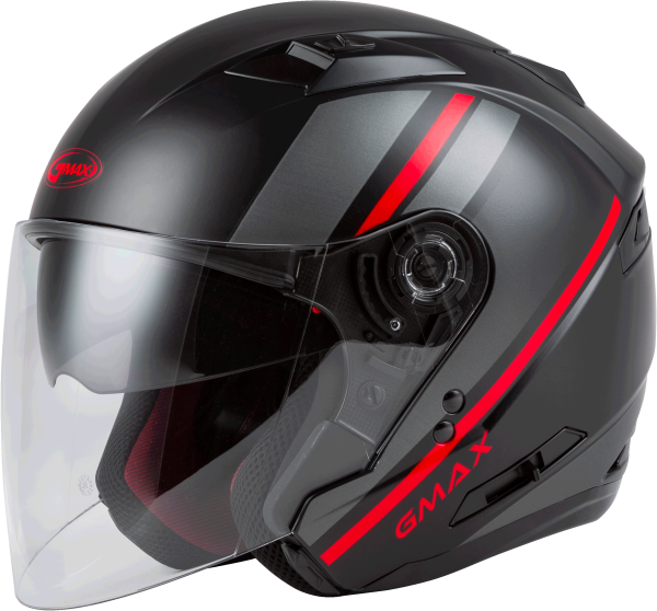 GMAX - OF-77 OPEN-FACE REFORM HELMET MATTE BLACK/RED/SILVER 2X - Image 1