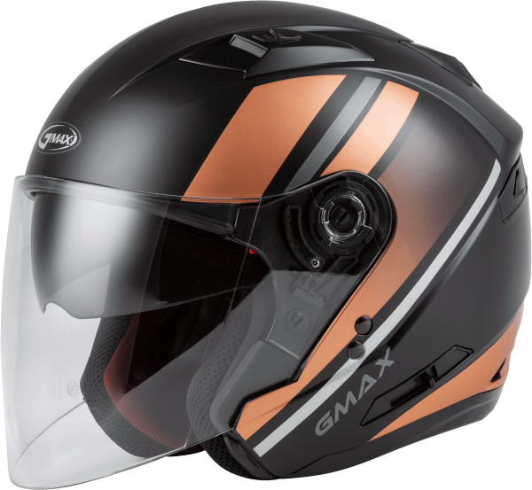 GMAX - OF-77 OPEN-FACE REFORM HELMET MATTE BLACK/COPPER/SILVER LG - Image 1