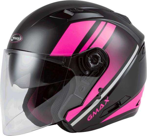 GMAX - OF-77 OPEN-FACE REFORM HELMET MATTE BLACK/PINK/SILVER LG - Image 1