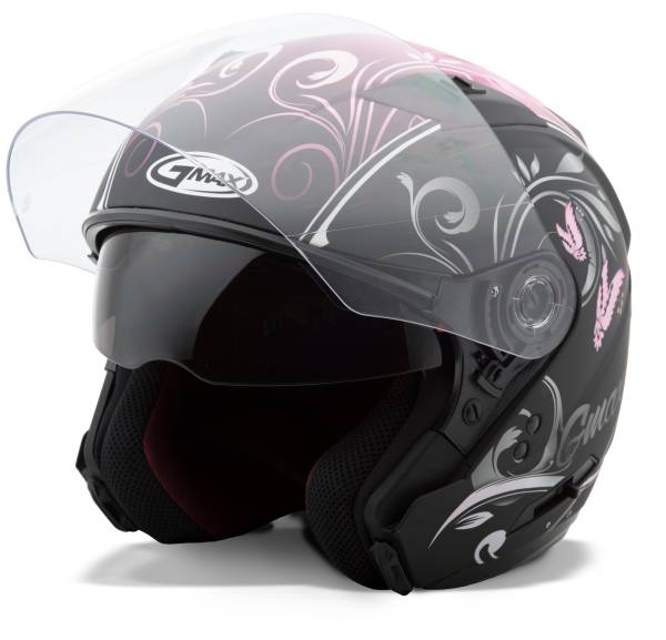 GMAX - OF-77 OPEN-FACE BUTTERFLIES HELMET MATTE BLK/PINK LG - Image 1