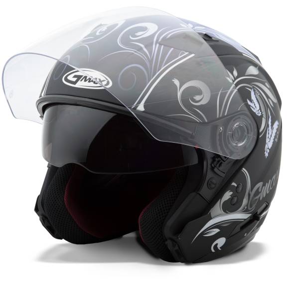 GMAX - OF-77 OPEN-FACE BUTTERFLIES HELMET MATTE BLACK/PURPLE LG - Image 1