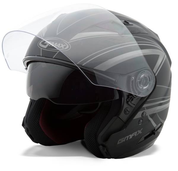 GMAX - OF-77 OPEN-FACE DERK HELMET MATTE BLACK/SILVER 2X - Image 1