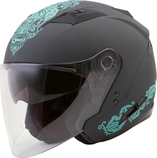 GMAX - OF-77 OPEN-FACE ETERNAL HELMET MATTE GREY/TEAL LG - Image 1