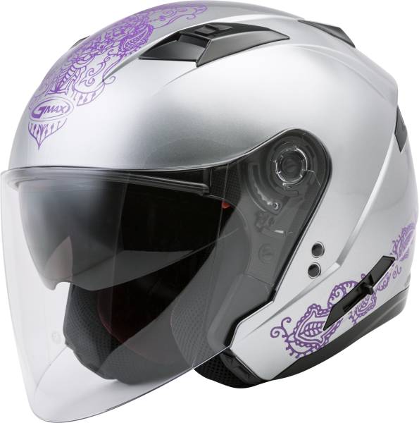 GMAX - OF-77 OPEN-FACE ETERNAL HELMET SILVER/VIOLET LG - Image 1