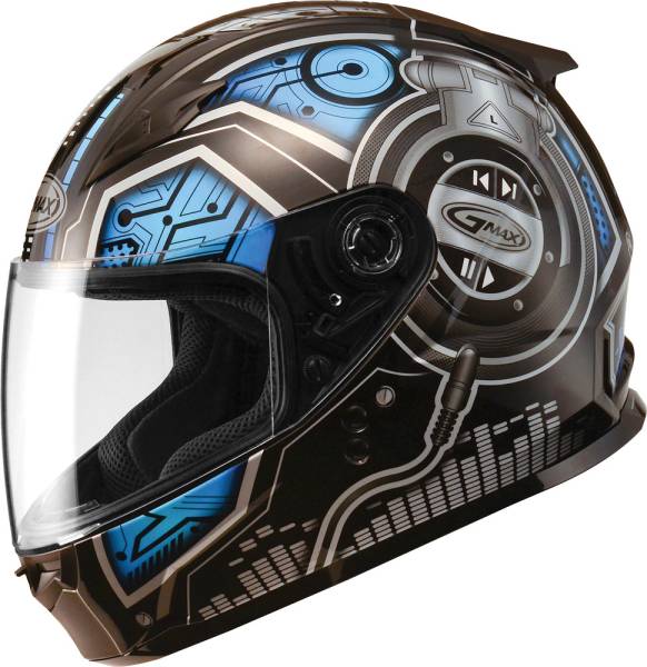 GMAX - GM-49Y FULL FACE HELMET DJ BLACK/BLUE YL - Image 1