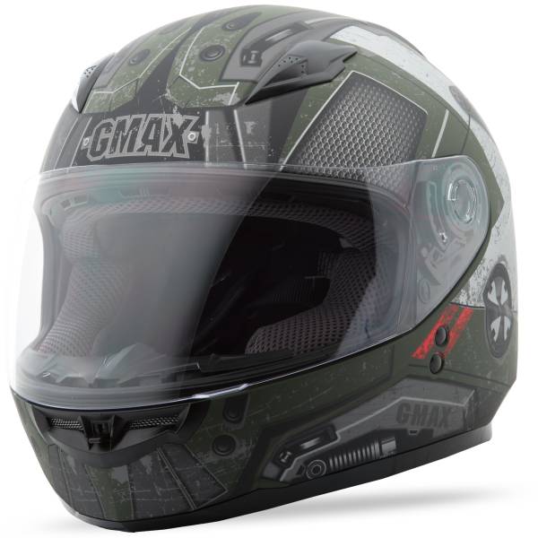 GMAX - YOUTH GM-49Y FULL-FACE TROOPER HELMET MATTE GREEN/BLK/RED YL - Image 1