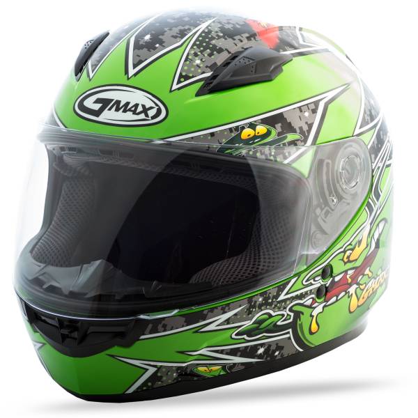 GMAX - YOUTH GM-49Y FULL-FACE ALIEN HELMET BLACK/GREEN YL - Image 1