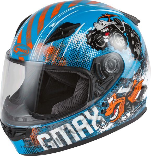 GMAX - YOUTH GM-49Y BEASTS FULL-FACE HELMET BLUE/ORANGE/GREY YL - Image 1