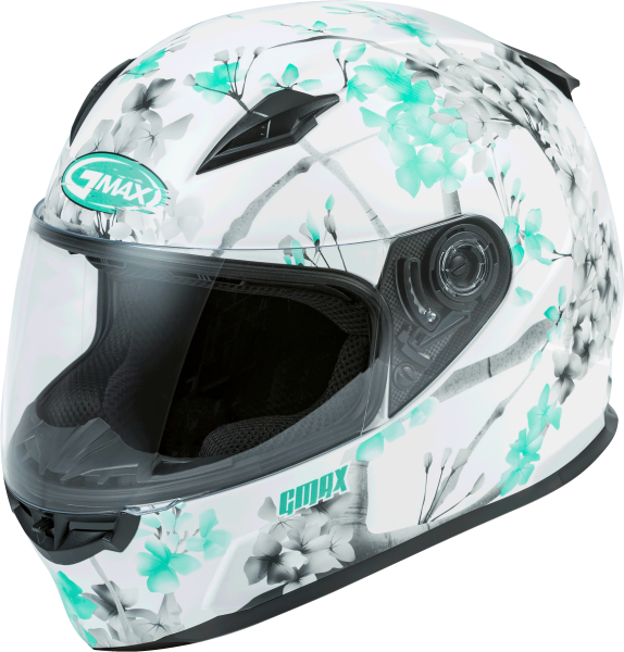 GMAX - FF-49 FULL-FACE BLOSSOM HELMET MATTE WHITE/TEAL/GREY LG - Image 1