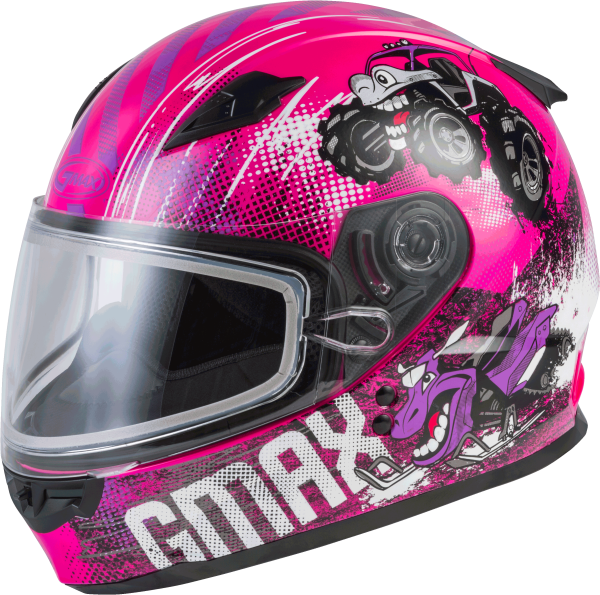 GMAX - YOUTH GM-49Y BEASTS SNOW HELMET PINK/PURPLE/GREY YL - Image 1