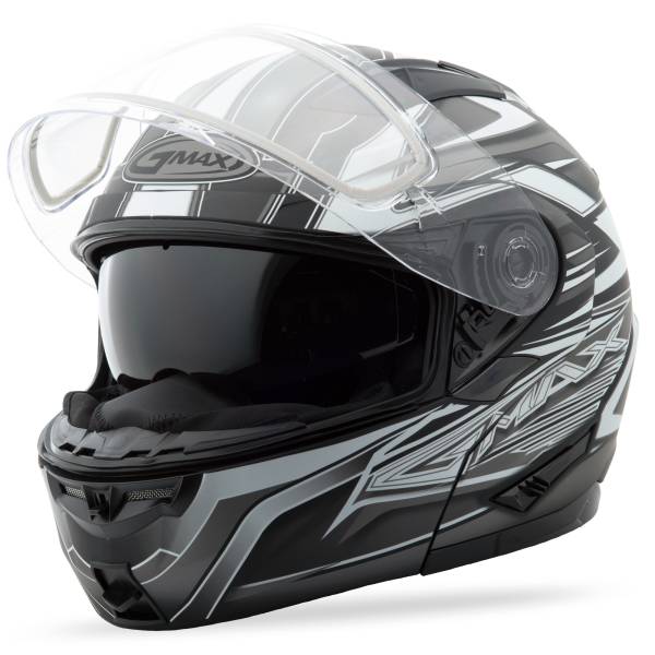 GMAX - GM-64S MODULAR HELMET CARBIDE GLOSS BLACK/DARK SILVER 2X - Image 1