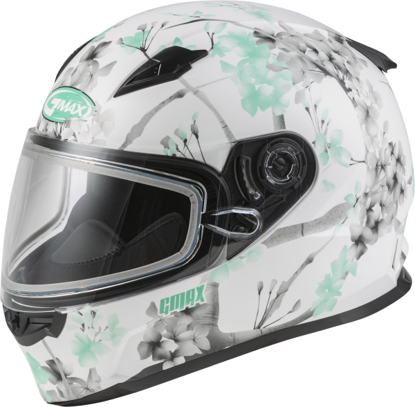 GMAX - FF-49S FULL-FACE BLOSSOM SNOW HELMET MATTE WHT/TEAL/GREY LG - Image 1