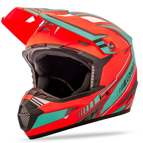 GMAX - YOUTH MX-46Y OFF-ROAD UNCLE HELMET MATTE ORANGE/TEAL YL - Image 1