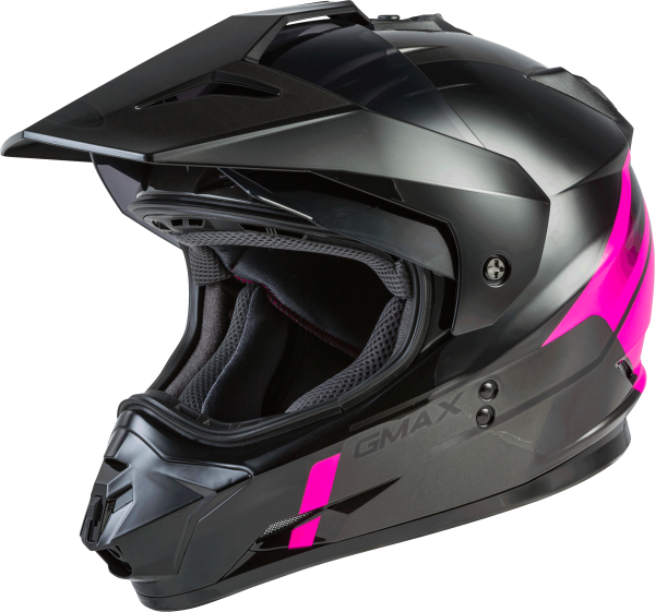 GMAX - GM-11 DUAL-SPORT SCUD HELMET BLACK/PINK/GREY LG - Image 1