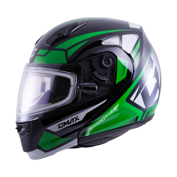 GMAX - MD-04S SECTOR SNOW HELMET W/ ELEC SHIELD BLK/GREEN/WHT 2X - Image 1