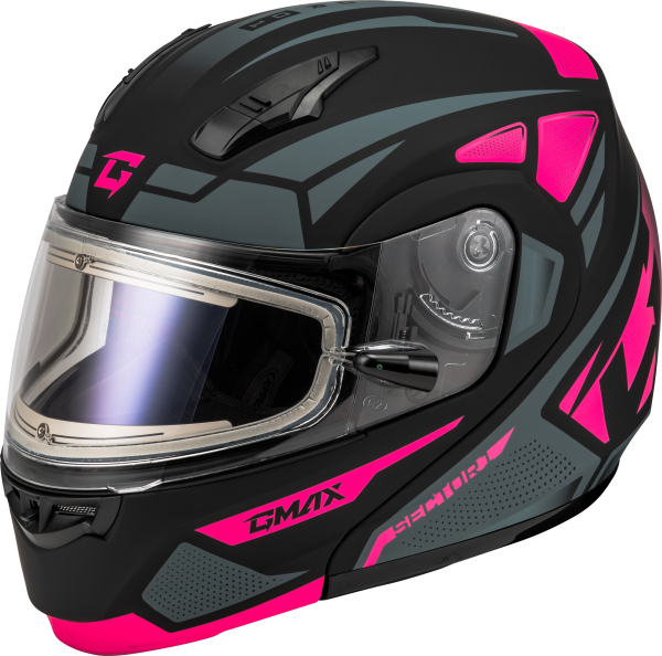 GMAX - MD-04S SECTOR SNOW HELMET W/ ELEC SHIELD MATTE BLACK/PINK 2 - Image 1