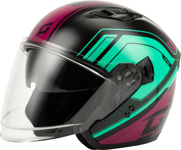 GMAX - OF-87 DUKE HELMET W/LED LIGHT BLK/AQUA/CORAL XS - Image 1