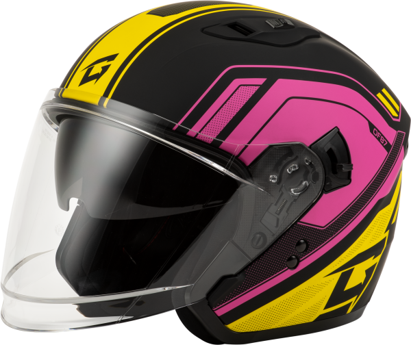 GMAX - OF-87 DUKE HELMET W/LED MATTE BLK/PINK/PUR XS - Image 1