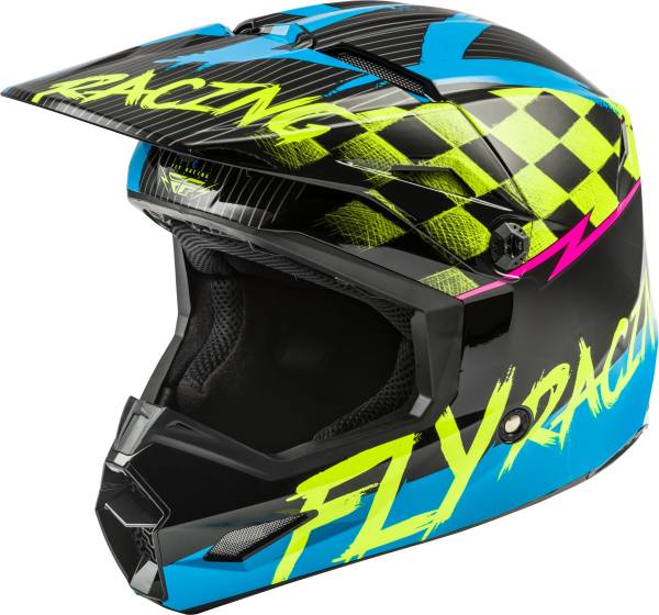 FLY RACING - YOUTH KINETIC SKETCH HELMET BLUE/HI-VIS/BLACK/PINK YL - Image 1