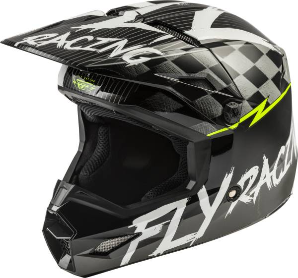 FLY RACING - YOUTH KINETIC SKETCH HELMET BLACK/WHITE/HI-VIS YL - Image 1