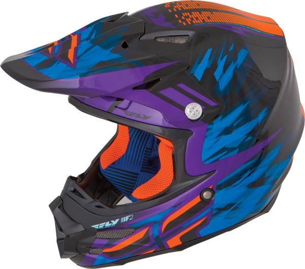 FLY RACING - F2 CARBON SHORTY HELMET BLACK/PURPLE/ORANGE XS - Image 1