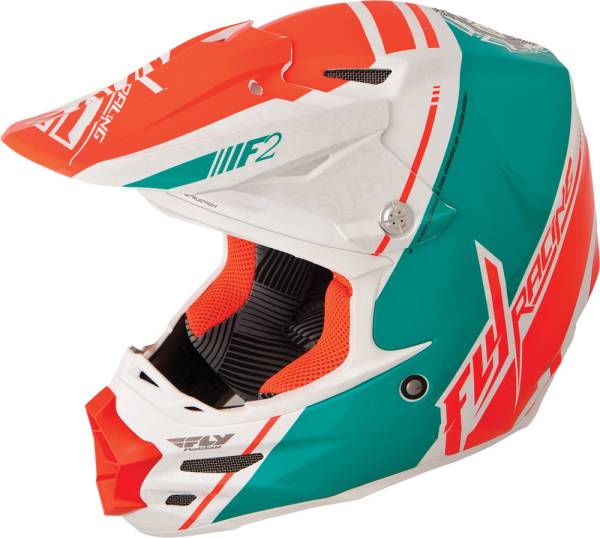 FLY RACING - F2 CARBON CANARD REPLICA HELMET WHITE/TEAL/ORANGE 2X - Image 1