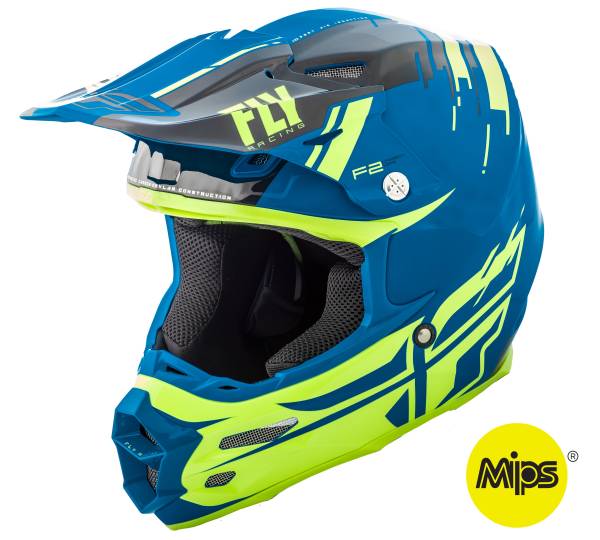 FLY RACING - F2 CARBON FORGE HELMET BLACK/HI-VIS/BLUE 2X - Image 1