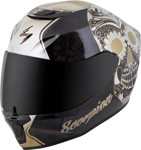 SCORPION EXO - EXO-R420 FULL-FACE HELMET SUGARSKULL BLACK/GOLD XS - Image 1