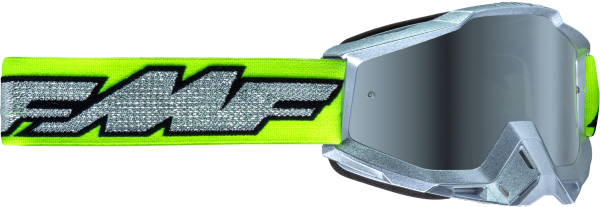 FMF VISION - POWERBOMB GOGGLE ROCKET SILVER/LIME W/SILVER MIRROR - Image 1