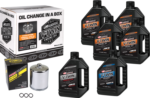 MAXIMA - V-TWIN OIL CHANGE KIT MINERAL EVO  CHROME FILTER - Image 1