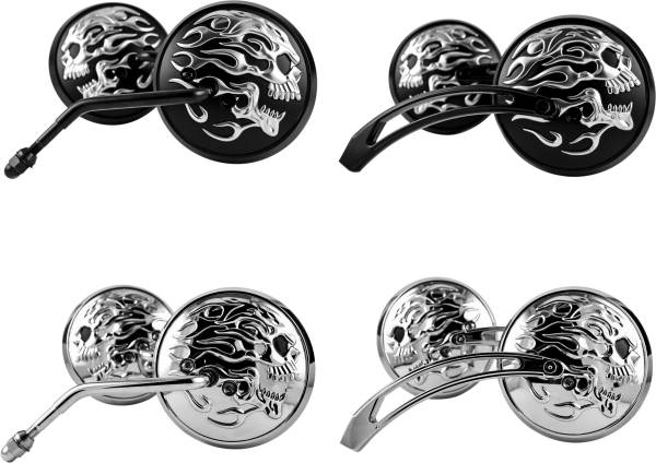 HARDDRIVE - CHROME FLAMING SKULL MIRROR W/ALUMINIUM STEM - Image 1