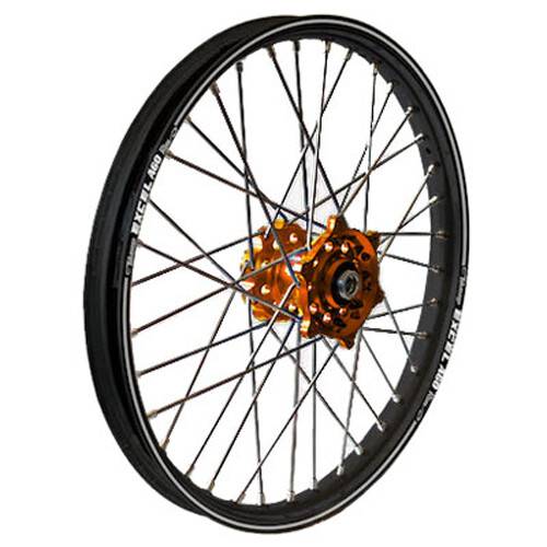 DUBYA - FRONT WHEEL 1.40 X 19 ORANGE KITE HUB BLACK RIM - Image 1