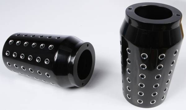 HARDDRIVE - BILLET FORK SLIDER COVERS HOLE SHOT BLACK TOURING 14-UP - Image 1