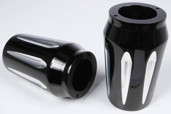 HARDDRIVE - BILLET FORK SLIDER COVERS TALON BLACK TOURING 14-UP - Image 1