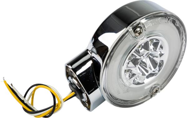 HARDDRIVE - DUAL FUNCTION FRONT TURN SIGNAL CHROME W/CLEAR LENS - Image 1