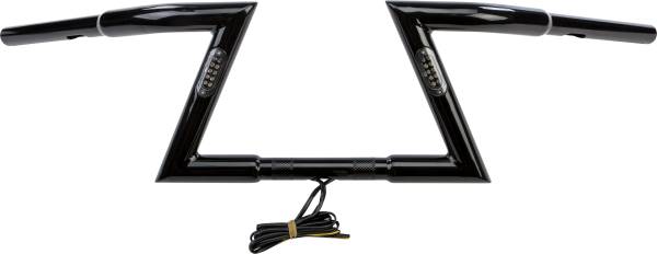 HARDDRIVE - GLOSS BLACK Z BARS 8" RISE W/LED TURN SIGNALS - Image 1