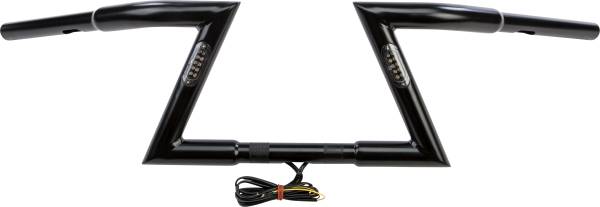 HARDDRIVE - MATTE BLACK Z BARS 8" RISE W/LED TURNSIGNALS - Image 1