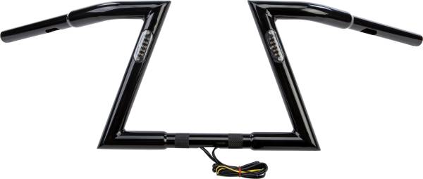 HARDDRIVE - GLOSS BLACK Z BARS 10" RISE W/LED TURN SIGNALS - Image 1