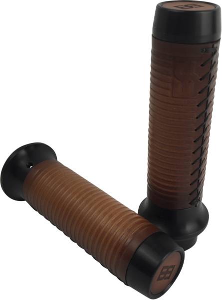 BRASS BALLS - LEATHER MOTO GRIPS BLACK/TAN RIBBED - Image 1