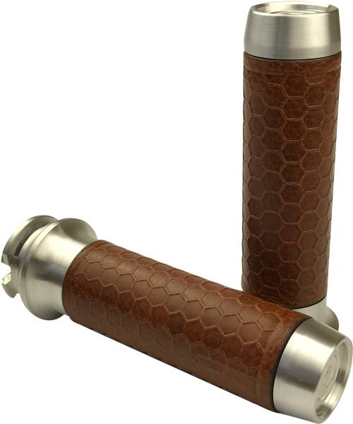 BRASS BALLS - LEATHER MOTO GRIPS NATURAL/TAN HONEYCOMB SCOUT - Image 1