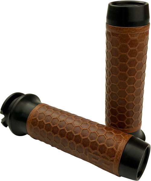 BRASS BALLS - LEATHER MOTO GRIPS BLACK/TAN HONEYCOMB SCOUT - Image 1