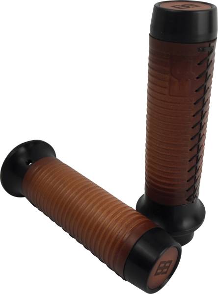 BRASS BALLS - LEATHER MOTO GRIPS BLACK/TAN RIBBED TBW - Image 1